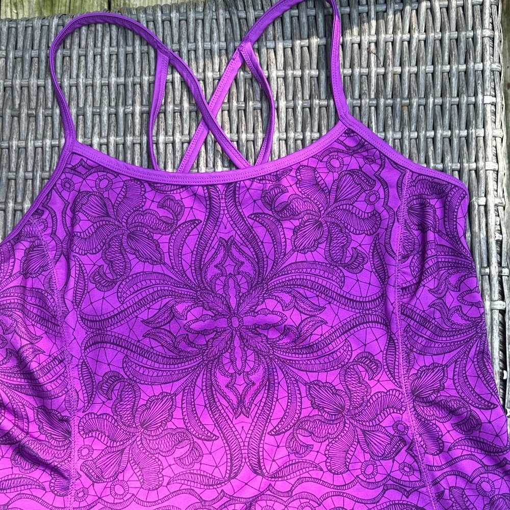 ATHLETA Tankini Women Large Purple Floral Pattern Strappy Top
